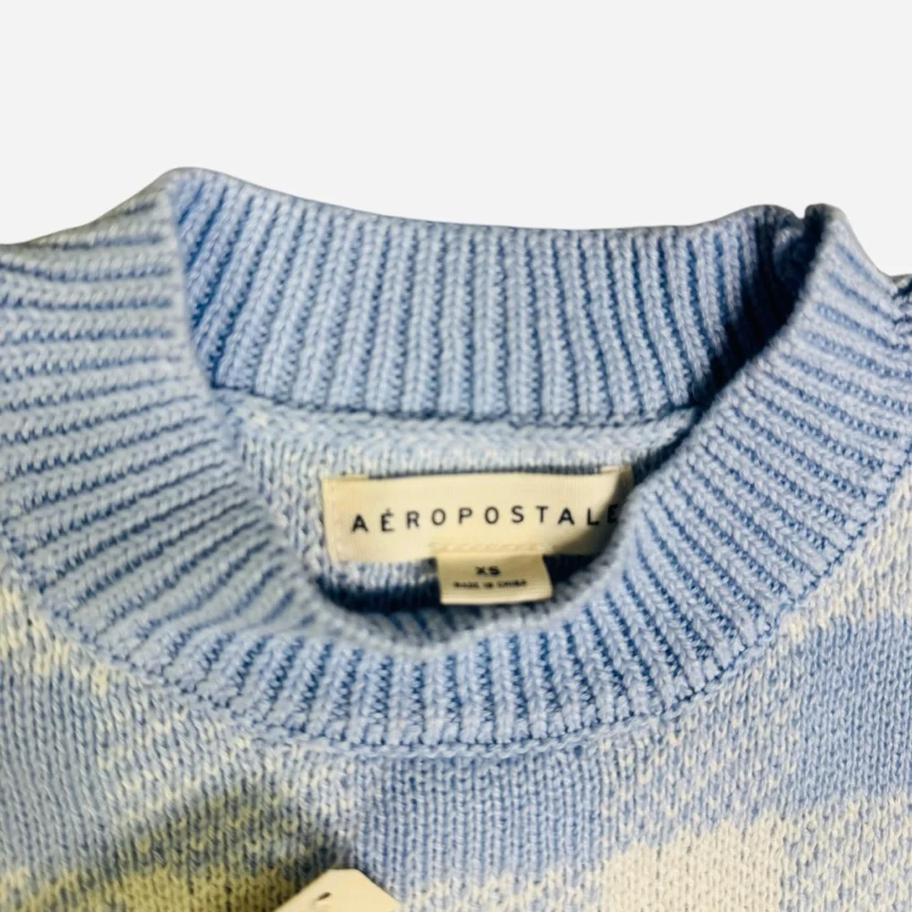 Sweater Top Aeropostale Short Sleeve Blue Gingham Size XS NWT Fall Winter Cozy - Picture 4 of 7
